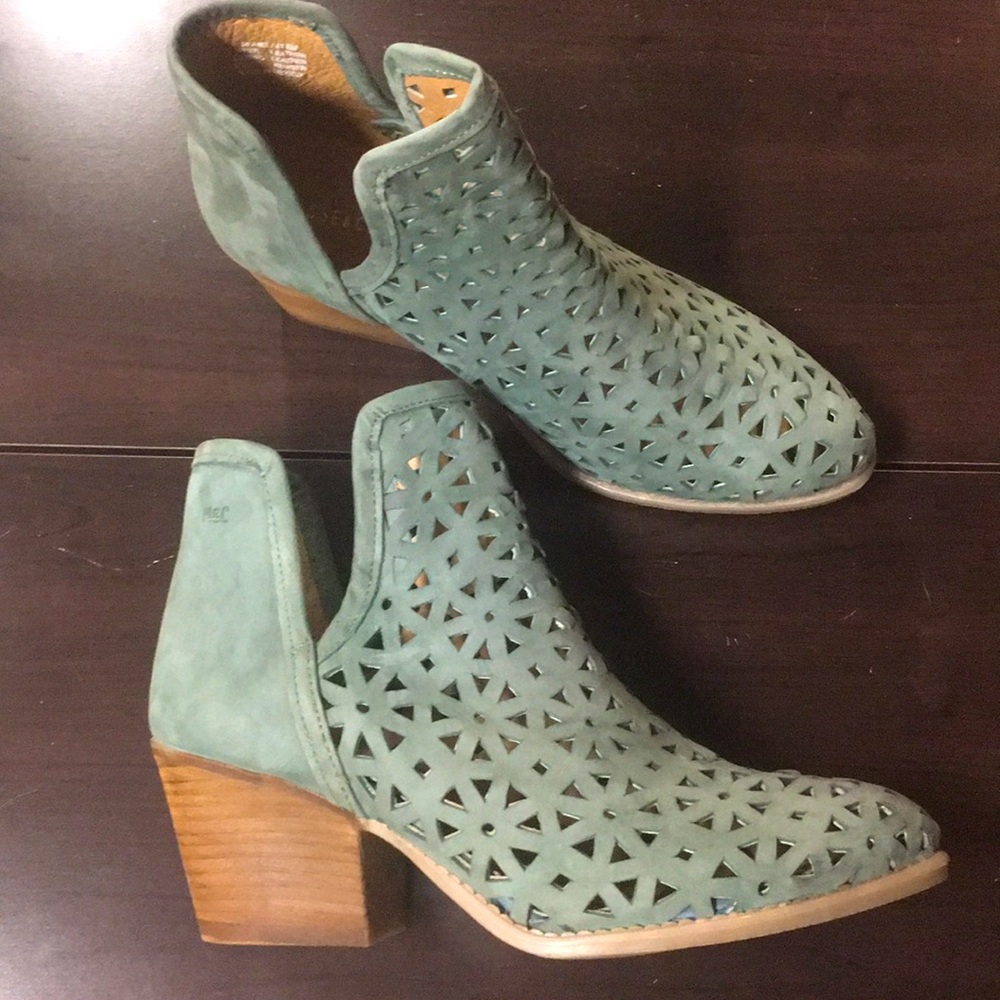 Dark Teal Leather Cutout Booties